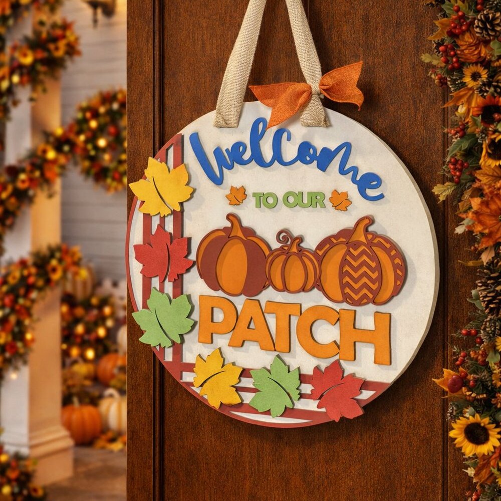 16" Welcome To Our Patch Door Sign | Fall Door Decor | Holiday Decor